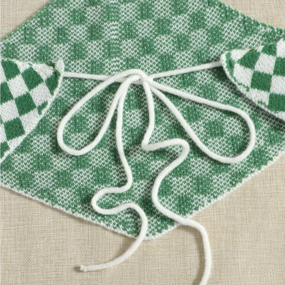 -NWOT | Self Tie Backless Checked Pattern Knit Top| Medium | Green - Picture 4 of 6